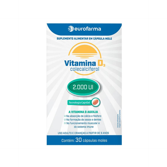 Vitamina D 2.000UI Eurofarma 30 cápsulas