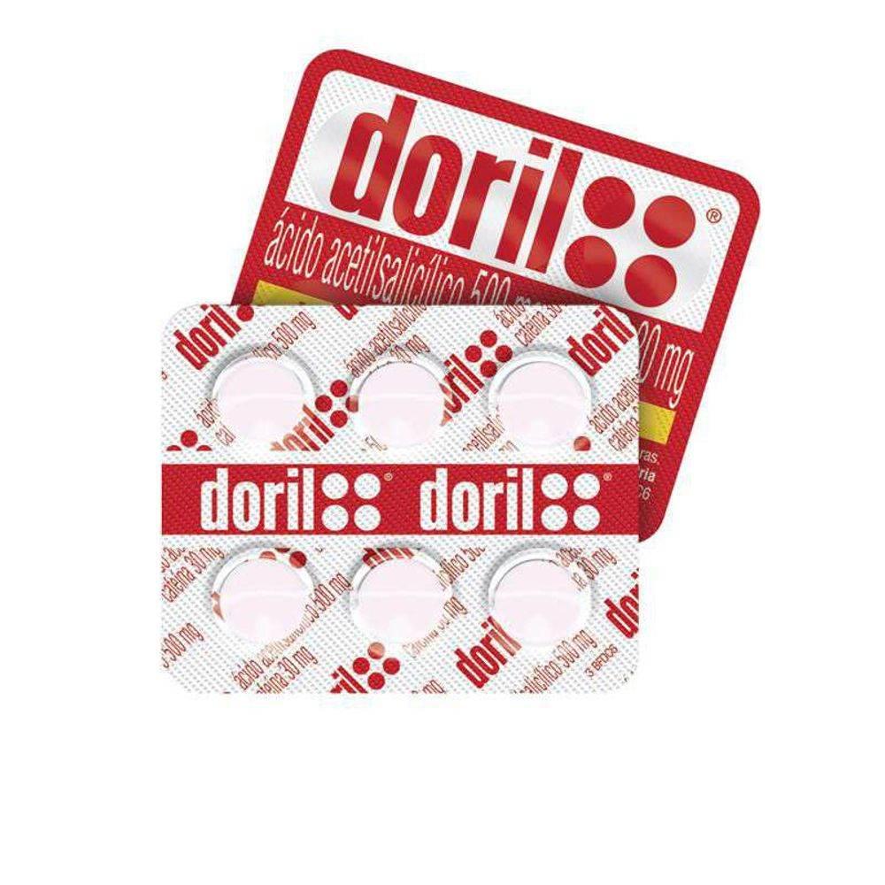 Doril Acido Acetilsalicilico 500mg + Cafeína 30mg 6 comprimidos - Drogaria Poupa Centro