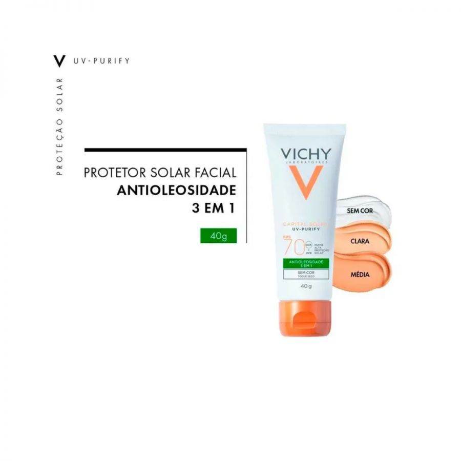 Protetor Solar Facial Capital Soleil Pele Clara Antioxidante FPS 70 Vichy 40g - Drogaria Poupa Centro