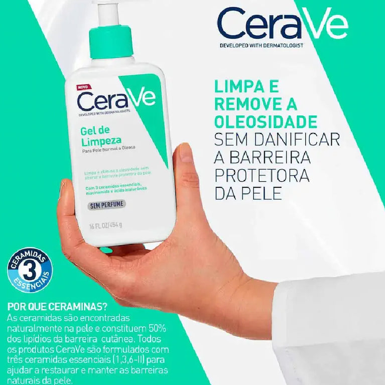 Gel de Limpeza Facial CeraVe Pele Normal a Oleosa Sem Perfume com 150g
