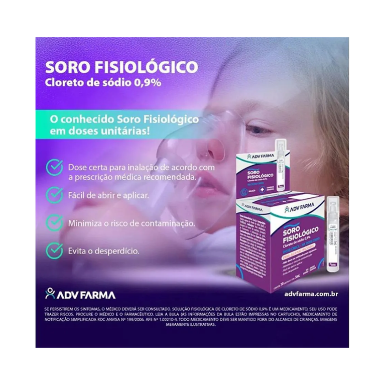 KIT COM 6 Soro Fisiológico Adv Farma - Contém 10 Unidades de 5ml