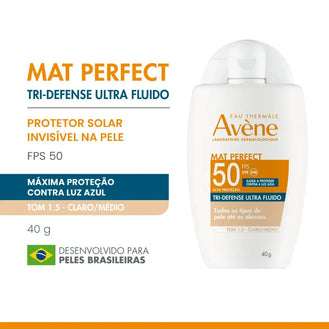 Protetor Solar Facial Avène Mat Perfect Tri-Defense Ultra Fluido FPS 50 Tom 1.5 40g