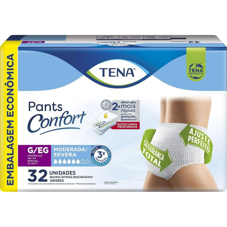 Tena Pants Confort, Roupa Íntima para Incontinência Urinária, G/EG - 32 unidades