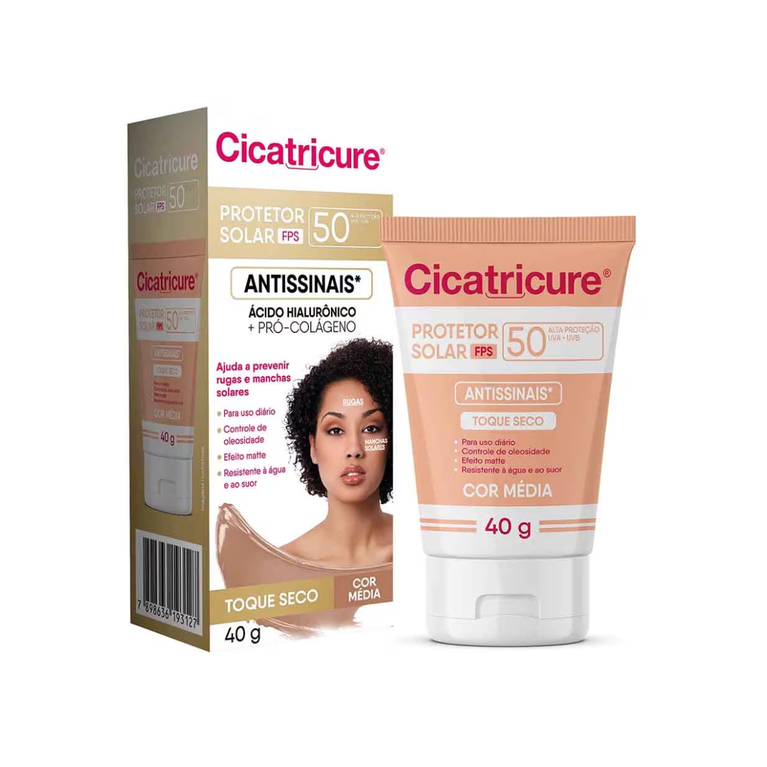 Cicatricure Protetor Solar Cor Média FPS 50 Antissinais 40g Toque Seco