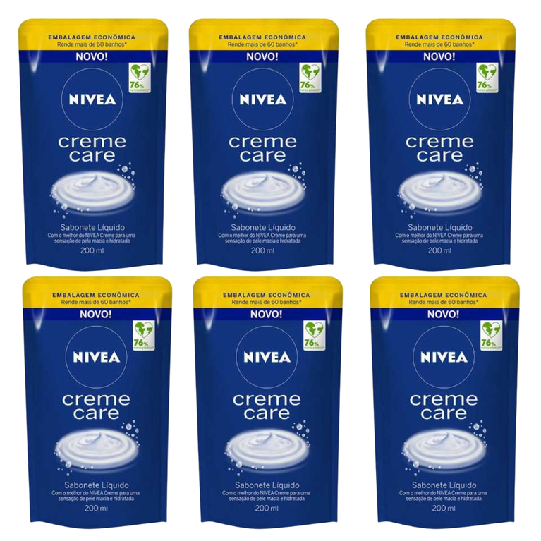 KIT COM 6 Refil Sabonete Liquido Nivea Creme Care 200ml