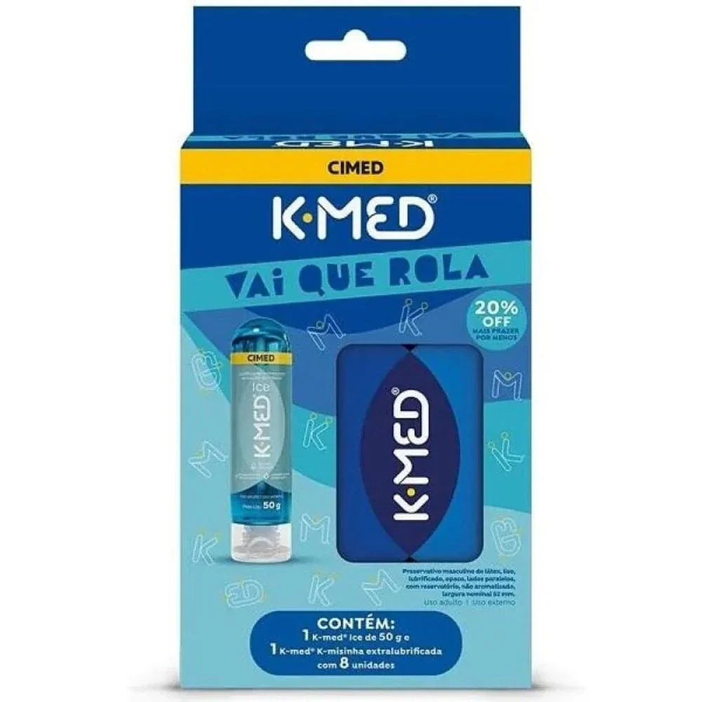 Kit K-Med Vai Que Rola Lubrificante Íntimo ICE 50g + Preservativo K-Misinha Extralubrificada 8 Unidades