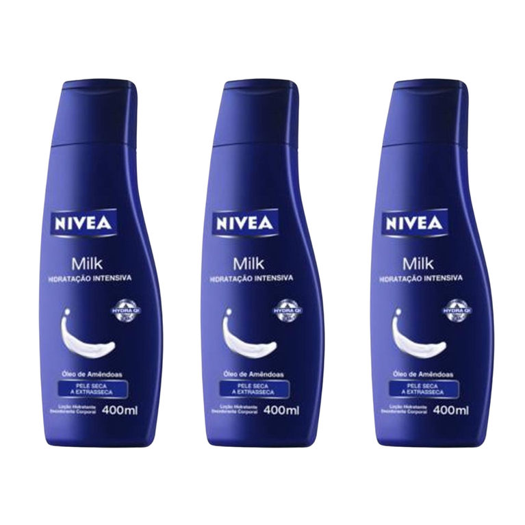 KIT COM 3 Hidratante Nivea Milk Extra Seca 400ml