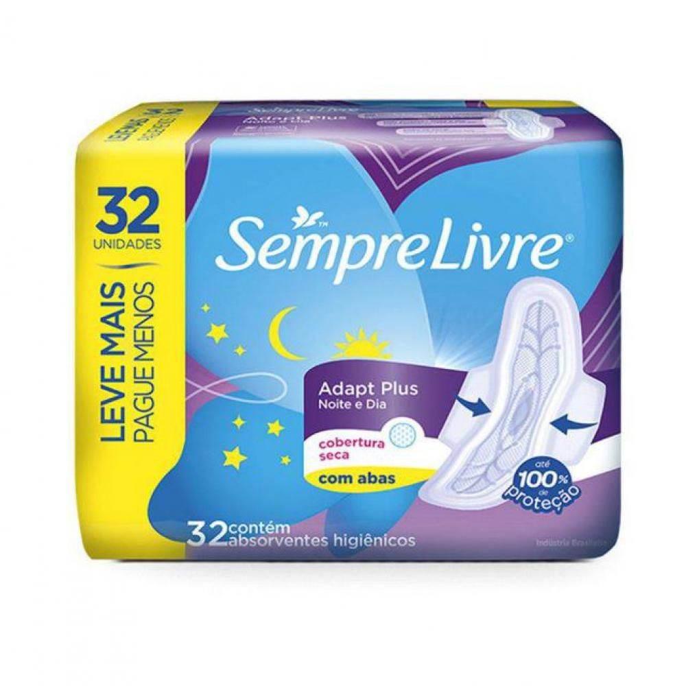 Absorvente Sempre Livre Adapt Plus Noite e Dia com abas, seca com 32 unidades - Drogaria Poupa Centro