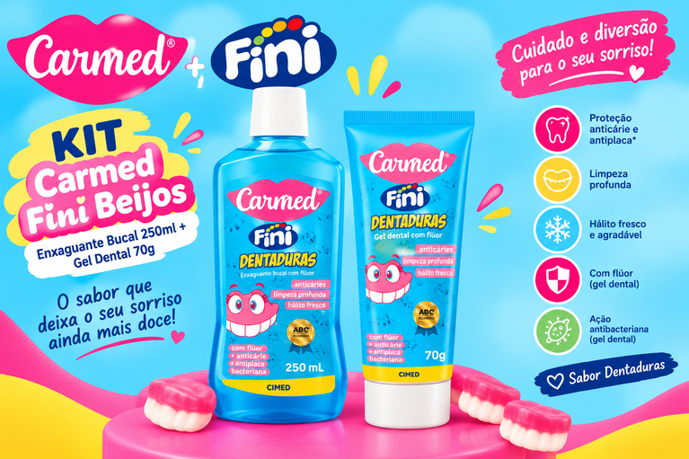 Kit Carmed Fini Dentaduras Enxaguante Bucal 250ml + Gel Dental com Flúor 70g