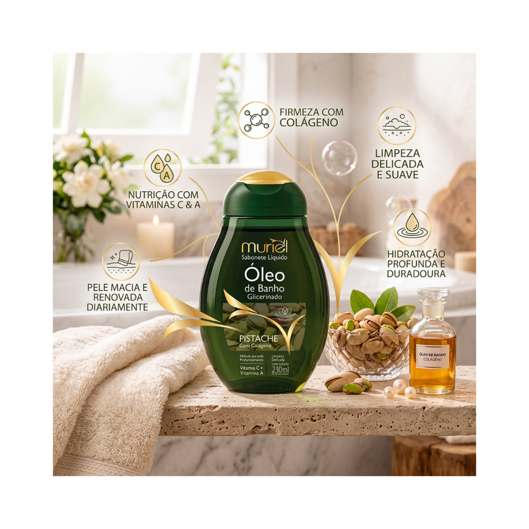 Sabonete Líquido Muriel Óleo De Banho Glicerinado Pistache Com Colágeno 230ml