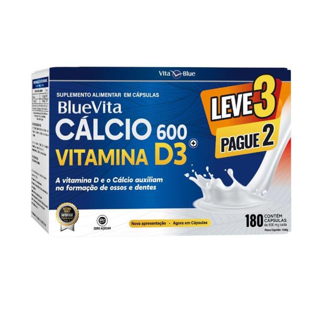 Cálcio 600 + Vitamina D - 180 Comprimidos - BlueVita L3P2 - Drogaria Poupa Centro