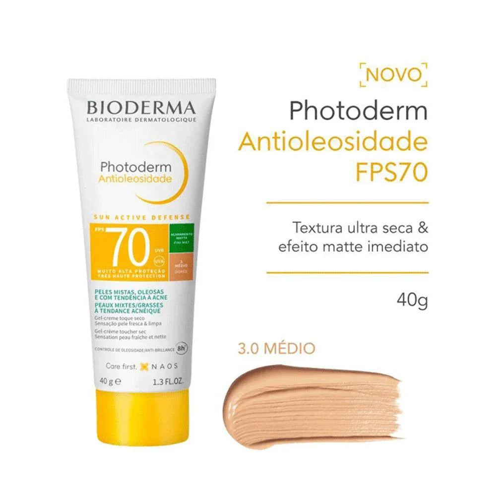 Protetor Solar Gel Creme Toque Seco Antioliosidade (Com Cor - 3 médio)  Fps 70 - Bioderma