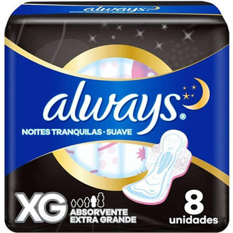 Absorvente Always Noites Tranquilas Cobertura Suave XG com Abas 8 Unidades - Drogaria Poupa Centro
