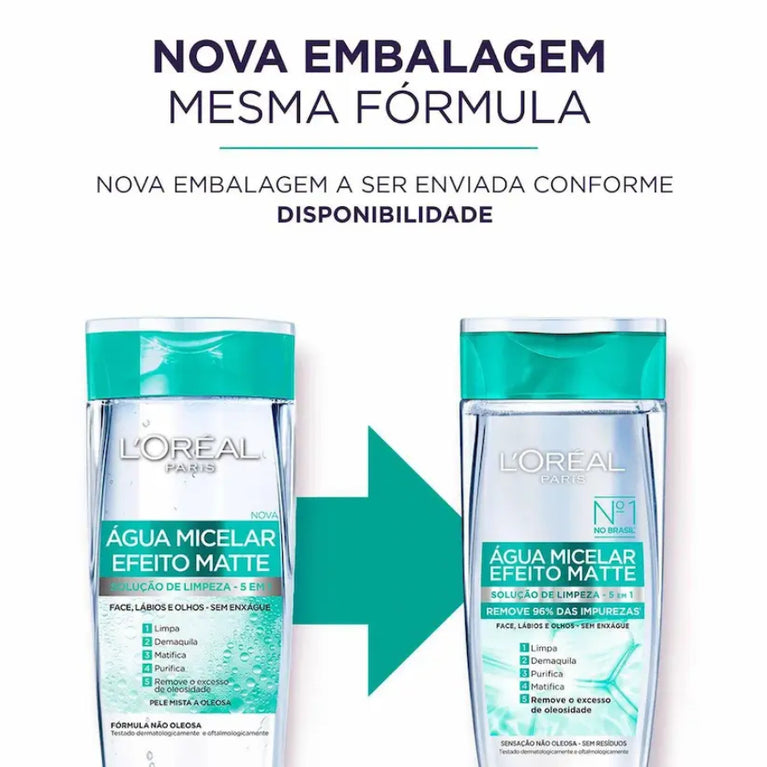 Água Micelar L'Oréal Paris Efeito Matte Solução de Limpeza Facial 200ml