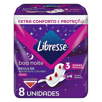 Absorvente Noturno Libresse Boa Noite Suave com Abas 8 unidades