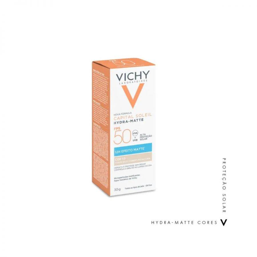 Protetor Solar Facial Capital Soleil Hydra-Matte Vichy FPS 50 Cor 1.0 Com 30g - Drogaria Poupa Centro