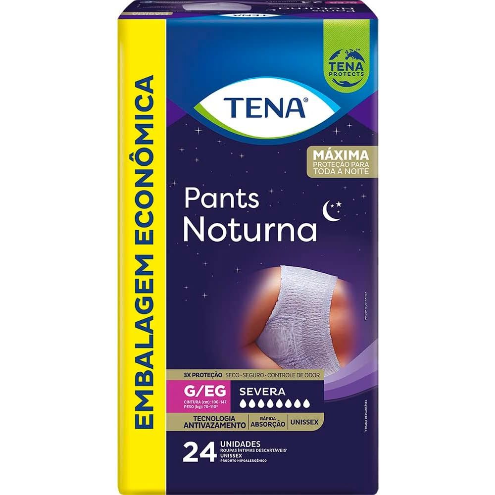 Tena Pants Noturna, Roupa Íntima para Incontinência Urinária, G/EG - 24 unidades