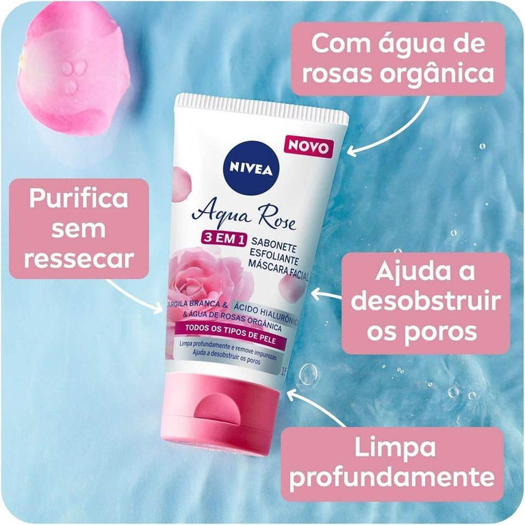 Sabonete Facial Nivea 150Ml 3Em1 Arg. Aqua Rose - Drogaria Poupa Centro
