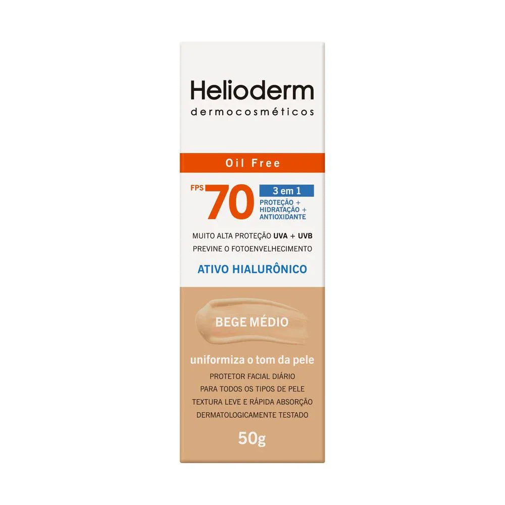 Protetor Solar Facial Hialurônico Helioderm FPS70 Bege Médio