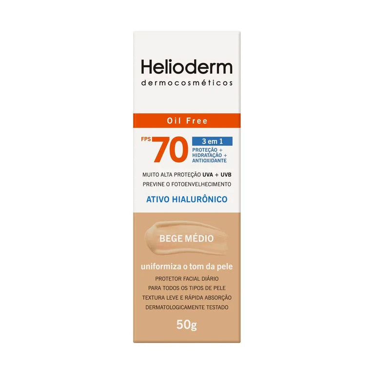 Protetor Solar Facial Hialurônico Helioderm FPS70 Bege Médio
