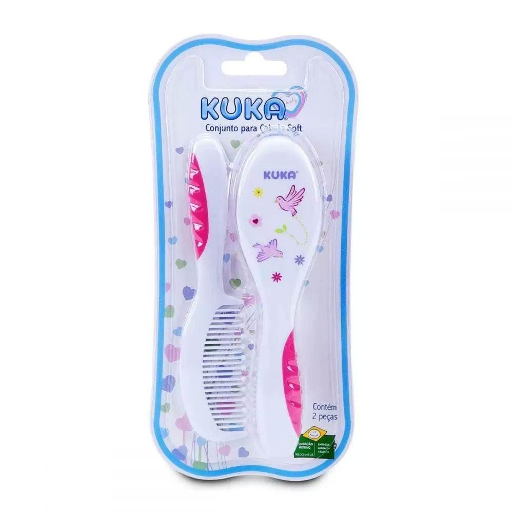 Conjunto Kuka Escova e Pente Bebê Rosa - Drogaria Poupa Centro