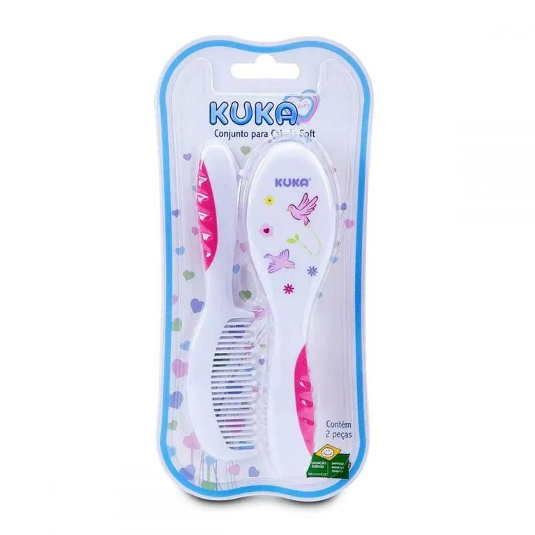Conjunto Kuka Escova e Pente Bebê Rosa - Drogaria Poupa Centro