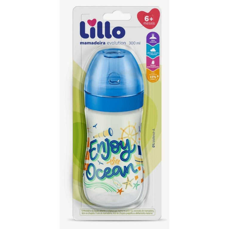 Mamadeira Super Evolution Divertida 300ml Azul - Lolly