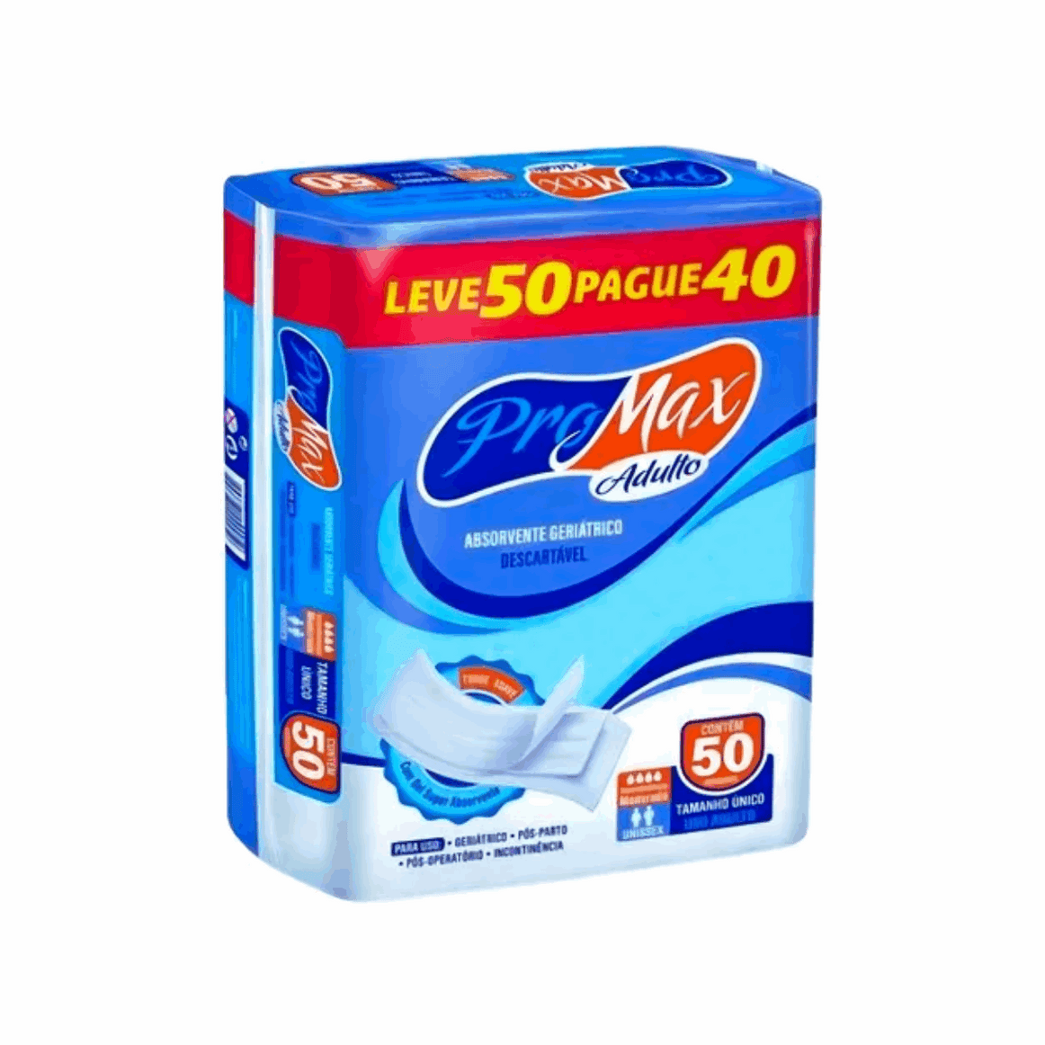 Absorvente Geriátrico Pro Max com 50 unidades.