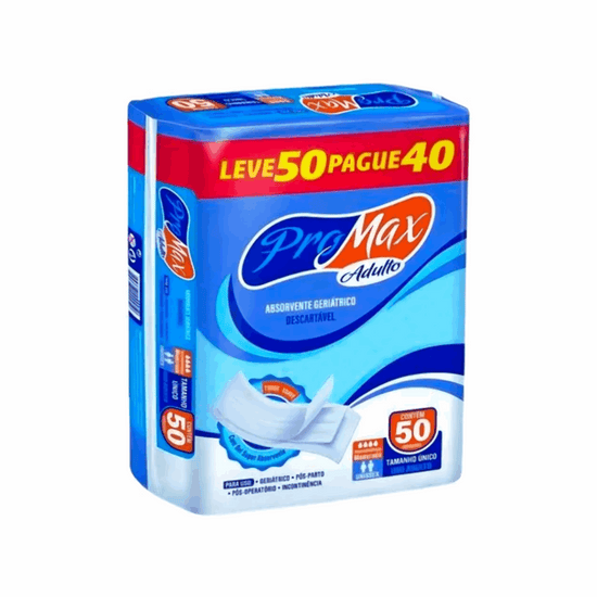 Absorvente Geriátrico Pro Max com 50 unidades.