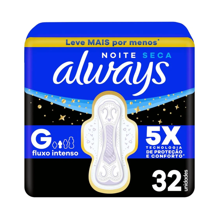 Absorvente Always Noite Seca com Abas 32 Unidades