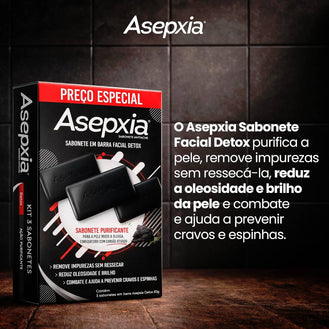 Asepxia Kit Sabonete Em Barra Facial Detox Antiacne Para Pele Oleosa, Limpeza Profunda Com Carvão Ativado, Remove Cravos