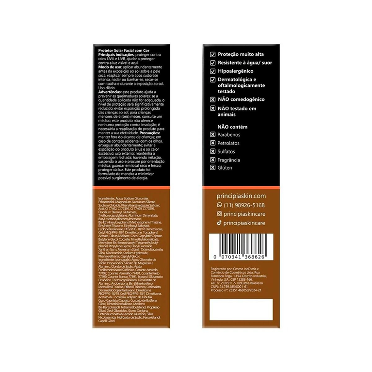 Protetor Solar Facial Principia PS-05 Cor 7.0 FPS 70 30ml