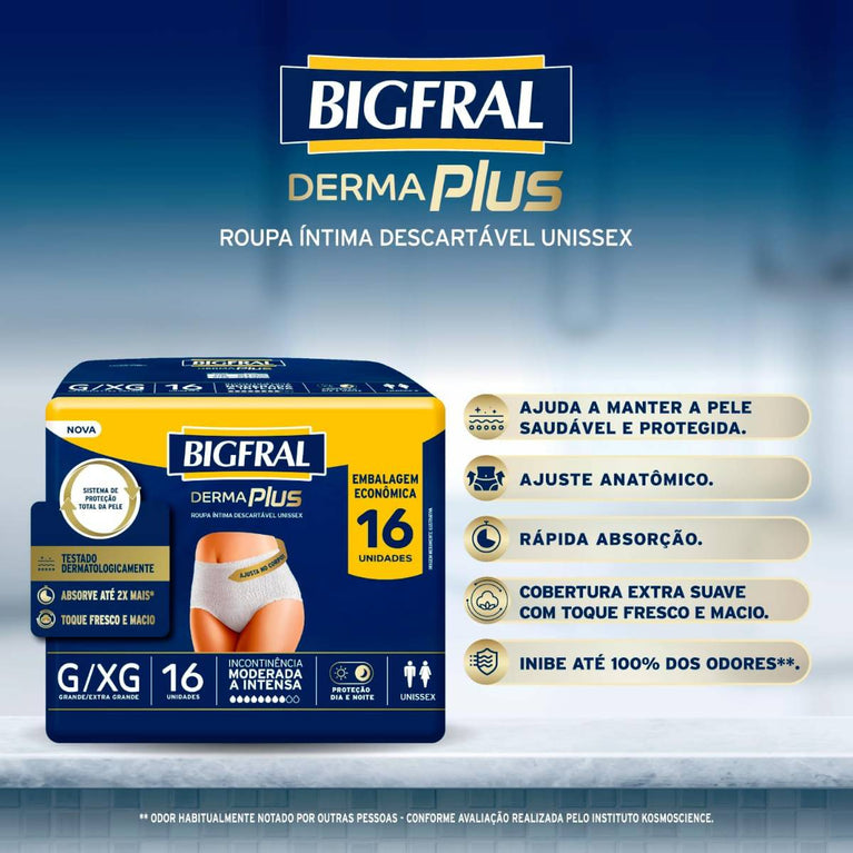 Roupa Íntima Bigfral Derma Plus G/XG 16 Unidades