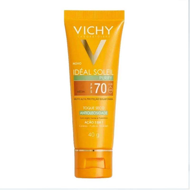 Protetor Solar Vichy Ideal Soleil Purify Cor Media FPS 70 40g - Drogaria Poupa Centro