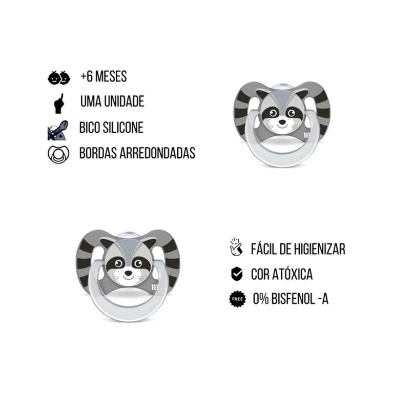 Chupeta Lillo Divertida Animais Silicone Guaxinim 6m+