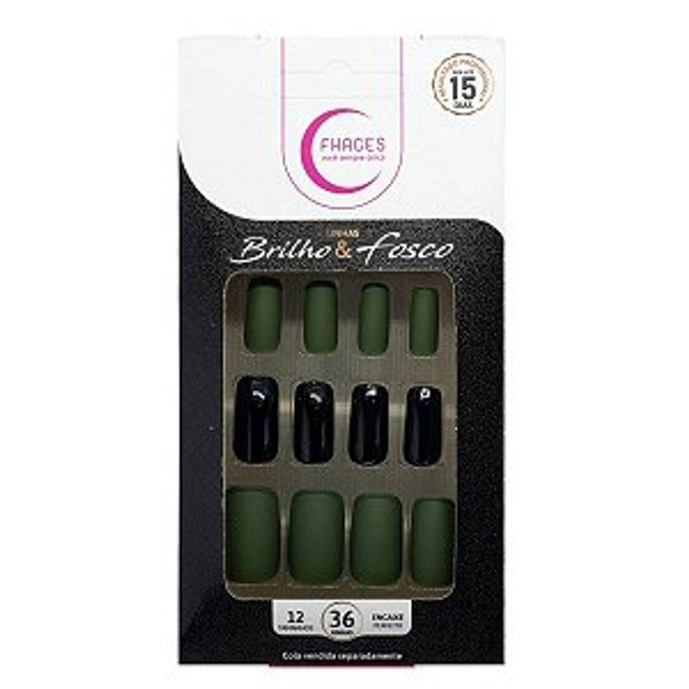 Unhas Fhaces Brilho/Fosca Verde Militar - 36 Unidades - Drogaria Poupa Centro