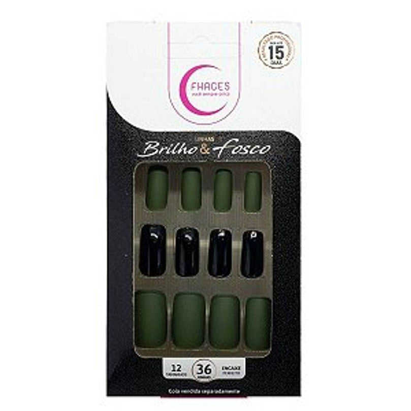 Unhas Fhaces Brilho/Fosca Verde Militar - 36 Unidades - Drogaria Poupa Centro