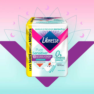 Absorvente Noturno Libresse Pure Sensitive Ultrafino Extra Suave com Abas 10 unidades