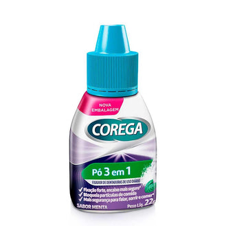 Pó Fixador de Dentadura Corega 3 em 1 Sabor Menta 22g