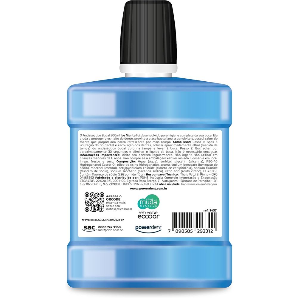 Antisséptico Powerdent Zero Álcool Menta Leve 500 Pague 350Ml