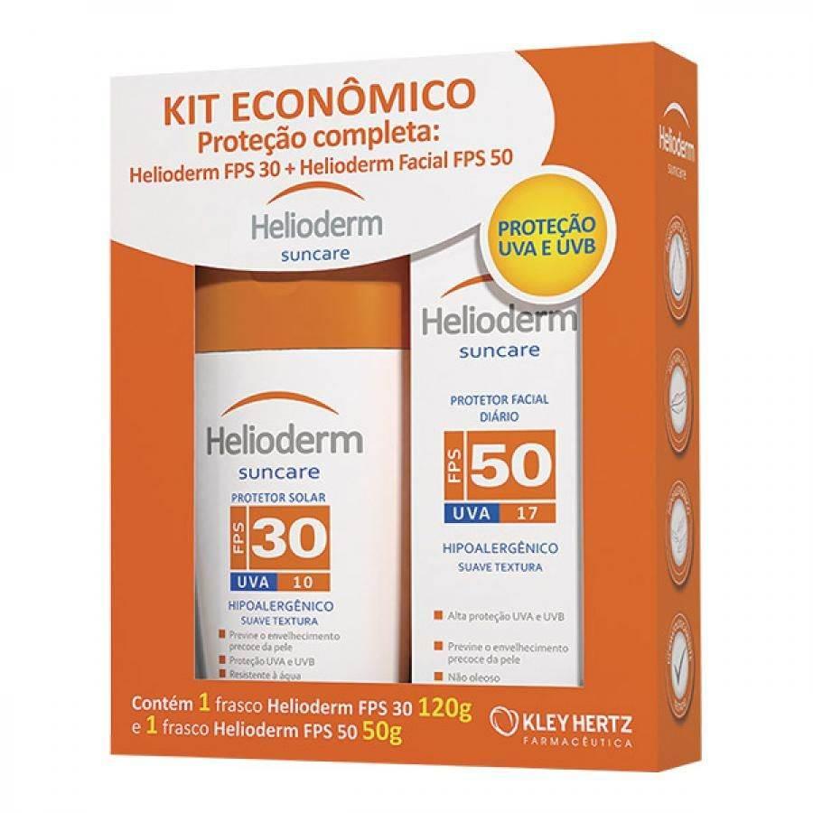 Kit Helioderm Suncare Protetor Solar Corporal FPS30 com 120ml + Protetor Facial FPS50 com 50g - Drogaria Poupa Centro