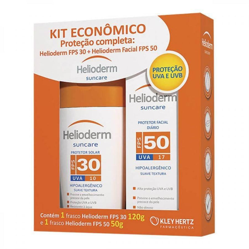 Kit Helioderm Suncare Protetor Solar Corporal FPS30 com 120ml + Protetor Facial FPS50 com 50g - Drogaria Poupa Centro