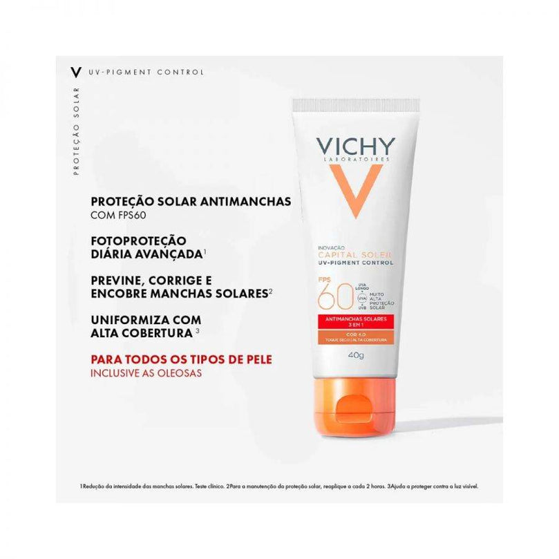 Protetor Solar Facial Capital Soleil UV-Pigment Control Vichy FPS 60 Cor 4.0 Com 40g - Drogaria Poupa Centro
