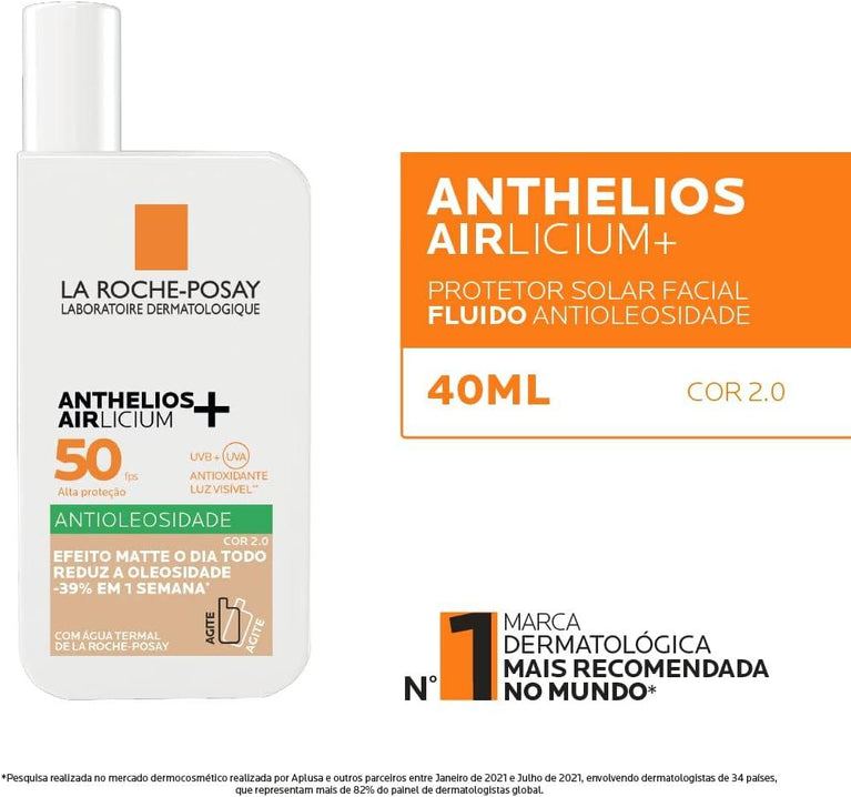 Protetor Solar Facial La Roche-Posay Anthelios Airlicium Fluido Antioleosidade Com Cor 2.0 FPS 50 - 40ml
