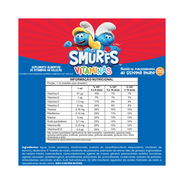 Suplemento Infantil Os Smurfs Vitaminas Solução Oral 120ml