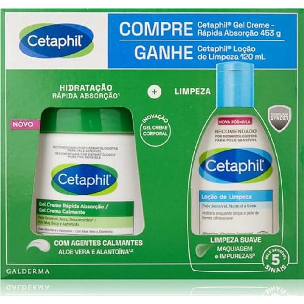 Kit Cetaphil Gel Creme Hidratante 453g Loção de Limpeza 120ml