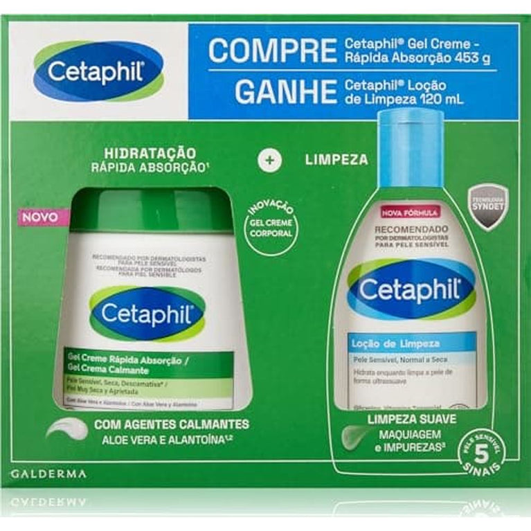 Kit Cetaphil Gel Creme Hidratante 453g Loção de Limpeza 120ml
