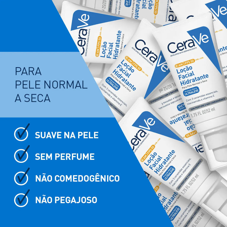 Loção Hidratante Facial CeraVe AM FPS 50 Proteção Solar e Hidratação com Ceramidas 52ml