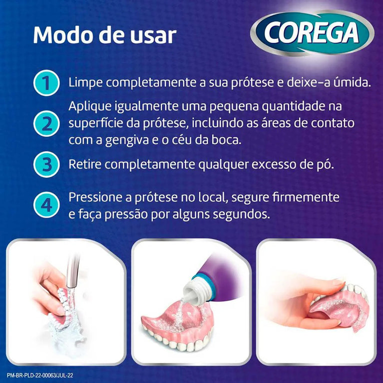 Pó Fixador de Dentadura Corega 3 em 1 Sabor Menta 22g