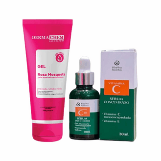 KIT Gel De Rosa Mosqueta 100G Dermachem + Sérum Conc Vitam C Abelha Rainha 30ml